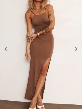 Sleek Brown Slip Maxi Dress with Side Slit